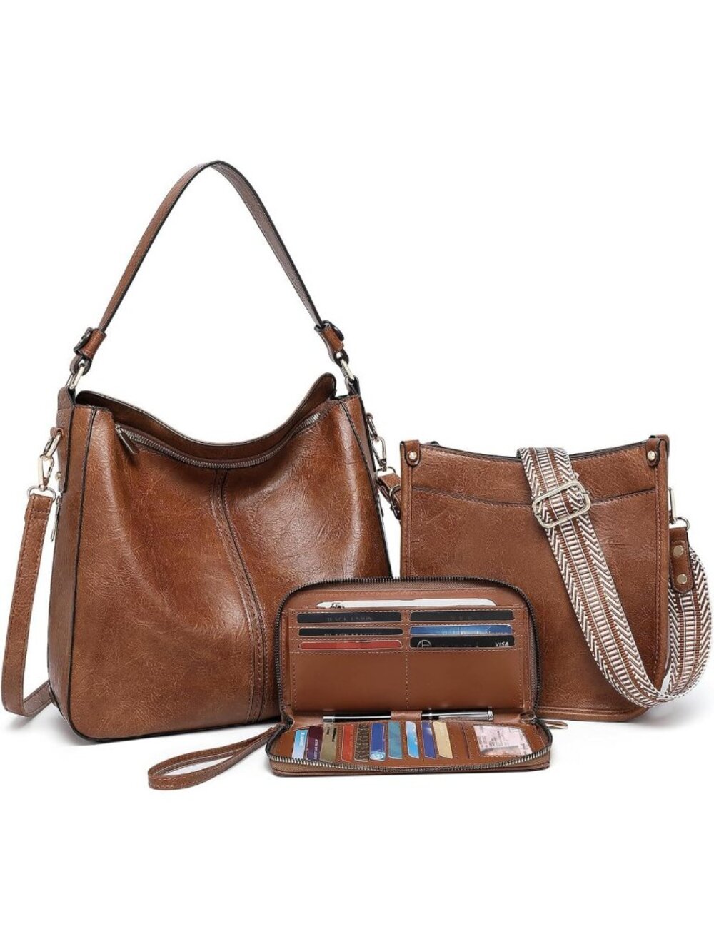 Stylish 3PCS Crossbody Bag Set - Large Vegan Leather Shoulder Purses for Women